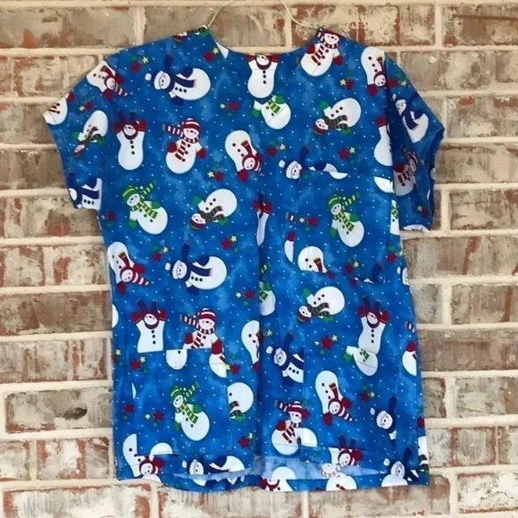 Homemade Snowman Holiday Medical Scrub Top - Picture 1 of 6